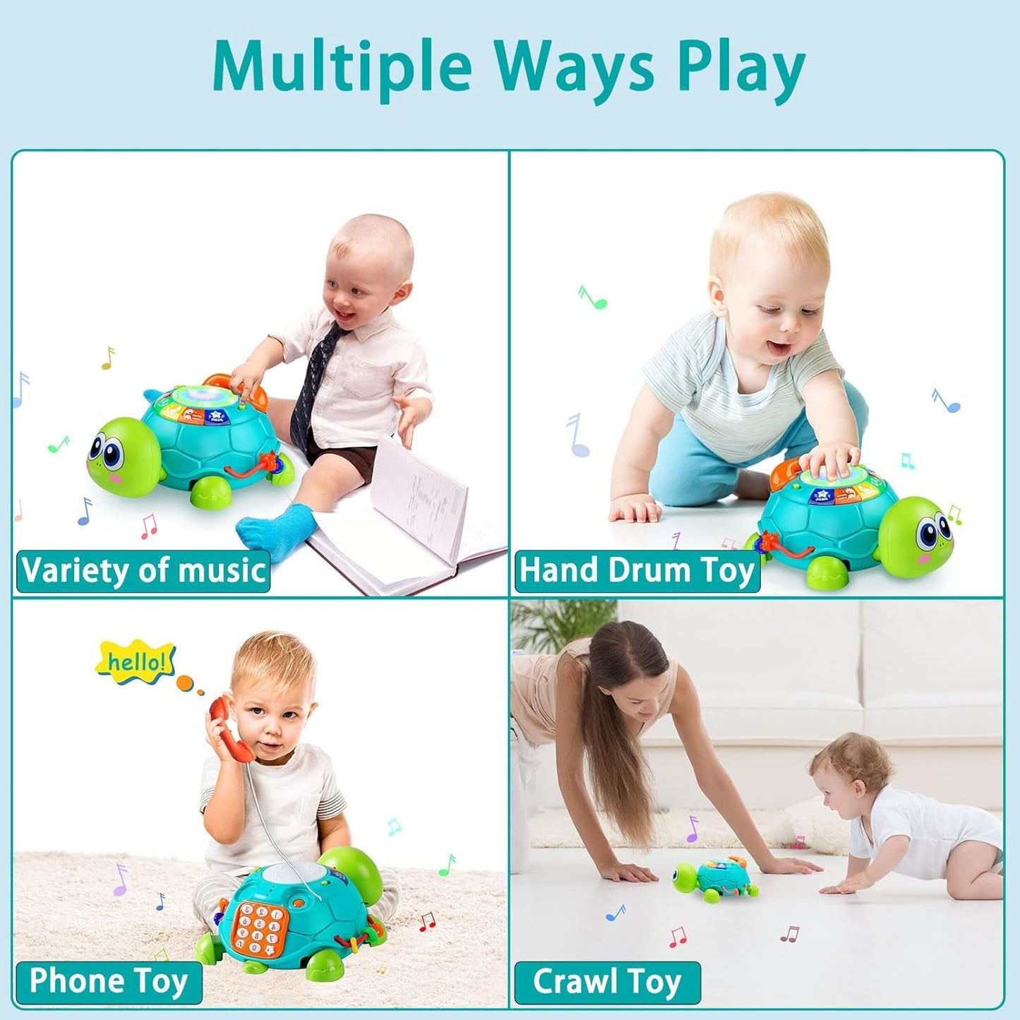 Baby Crawling Toys 6 to 12 Months, Infant Turtle Musical Toys with Phone Hand Drum,Baby 7 8 9 10 11 Months 1-2 Year Old Boy Girl Gift Green