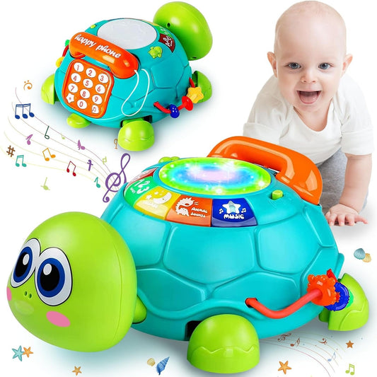 Baby Crawling Toys 6 to 12 Months, Infant Turtle Musical Toys with Phone Hand Drum，Baby 7 8 9 10 11 Months 1-2 Year Old Boy Girl Gift Green