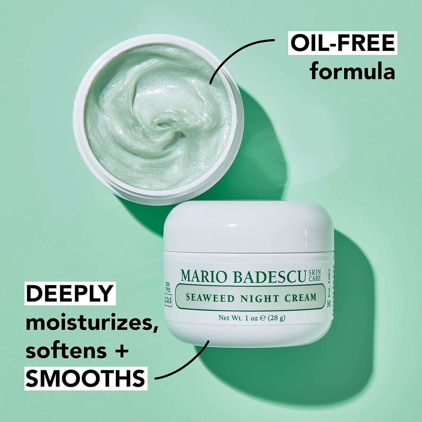 Mario Badescu Seaweed Night Cream for Women Anti Aging Oil-Free Moisturizer with Collagen & Sodium Hyaluronate, Ideal for Combination