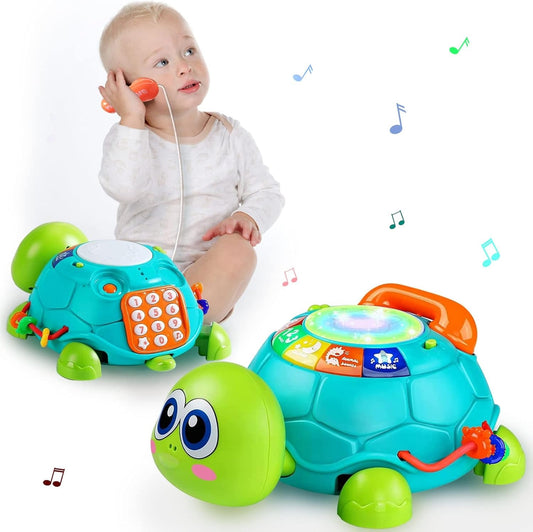Baby Crawling Toys 6 to 12 Months, Infant Turtle Musical Toys with Phone Hand Drum，Baby 7 8 9 10 11 Months 1-2 Year Old Boy Girl Gift Green