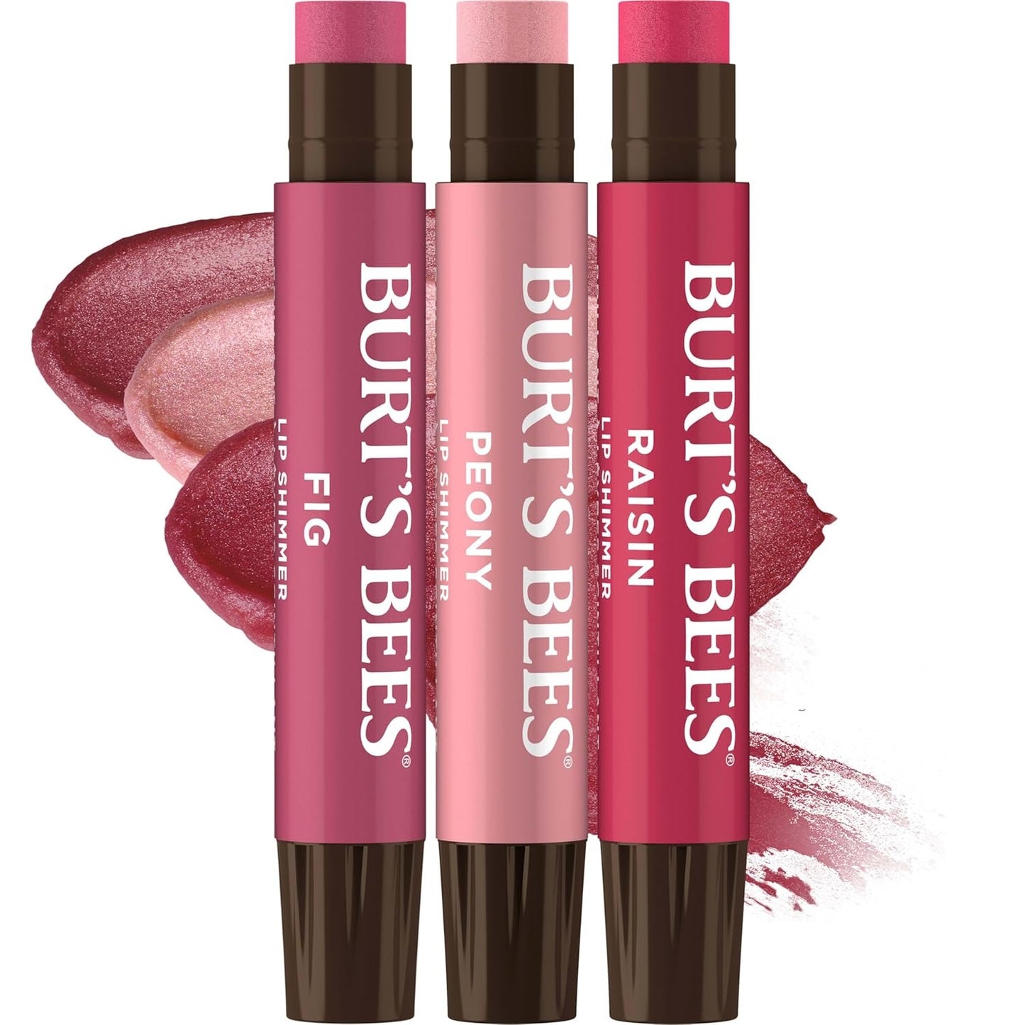 Burt's Bees Lip Shimmer Pink Collection, Tinted Lip Balm Stick, Moisturizing for All Day Hydration with Natural Glowy Pigmented Finish & Buildable Color, 3 Shades; Value Pack, 3 Tubes x 0.09 Oz