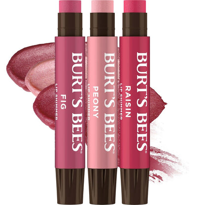 Burt's Bees Lip Shimmer Pink Collection, Tinted Lip Balm Stick, Moisturizing for All Day Hydration with Natural Glowy Pigmented Finish & Buildable Color, 3 Shades; Value Pack, 3 Tubes x 0.09 Oz