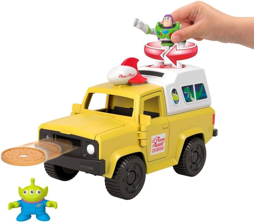Fisher-Price Imaginext Disney and Pixar Toy Story Pizza Planet Truck with 3-inch Buzz Lightyear & Alien Friend Action Figures, Toy Vehicle & Pizza Projectile Accessories